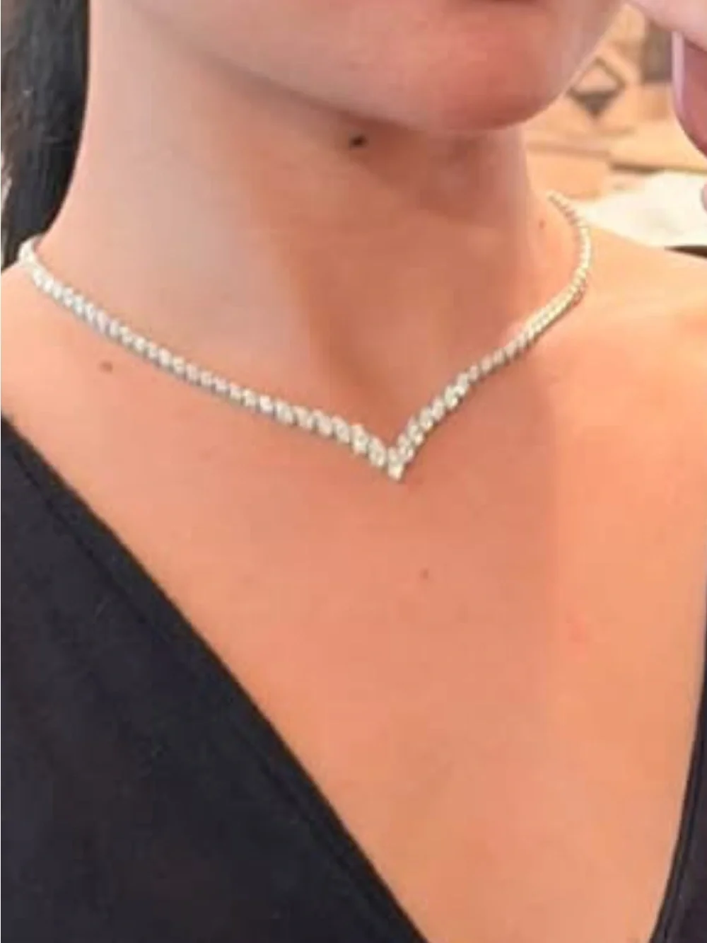 Marquise V-Front Necklace in Silver Tone with Clear Stones